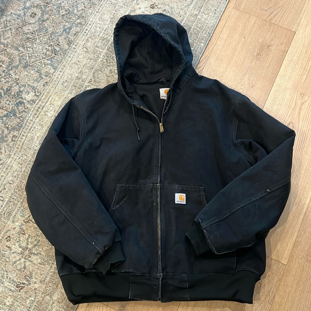 Vintage black carhartt canvas hooded zip up jacket
